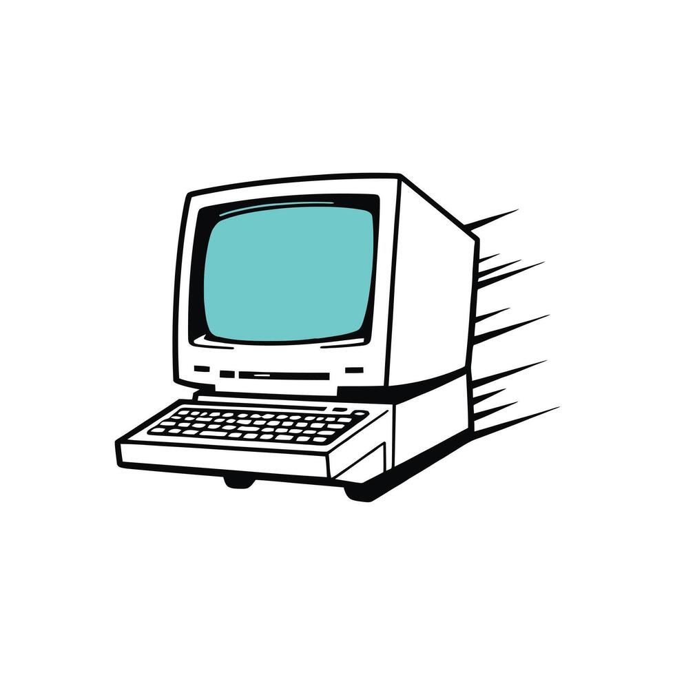 Retro Computer Illustration with Motion Lines - Vintage Technology Art vector