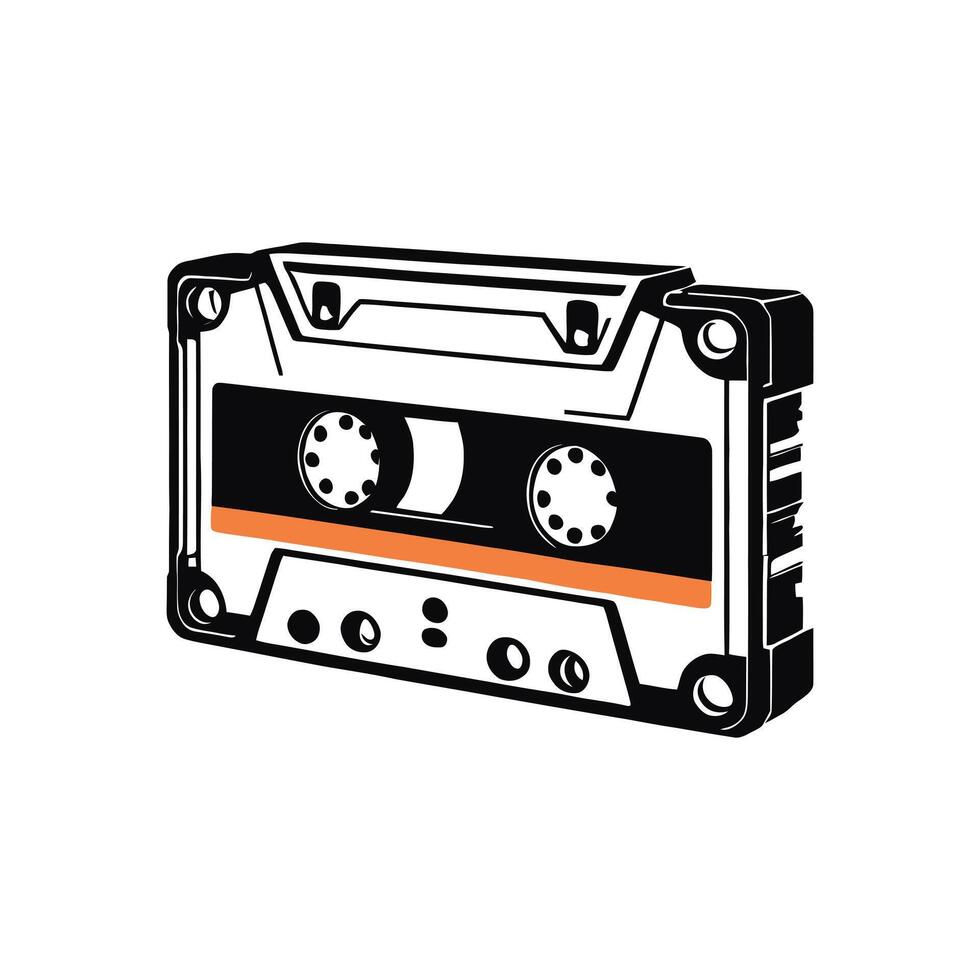 Retro Cassette Tape Illustration with Orange and Black Design for Music and Vintage Themes vector