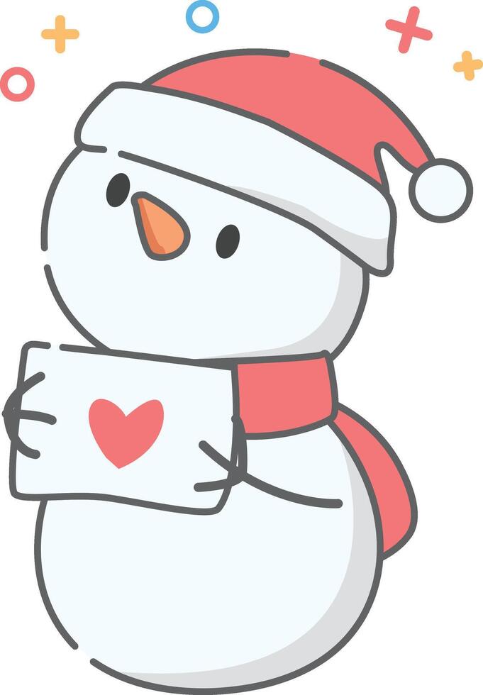 A snowman holding a letter with a heart vector