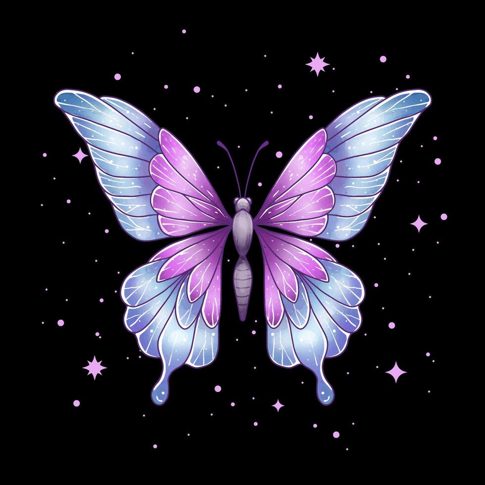 Purple Butterfly with Elegant Wings on Cosmic Starry Background vector