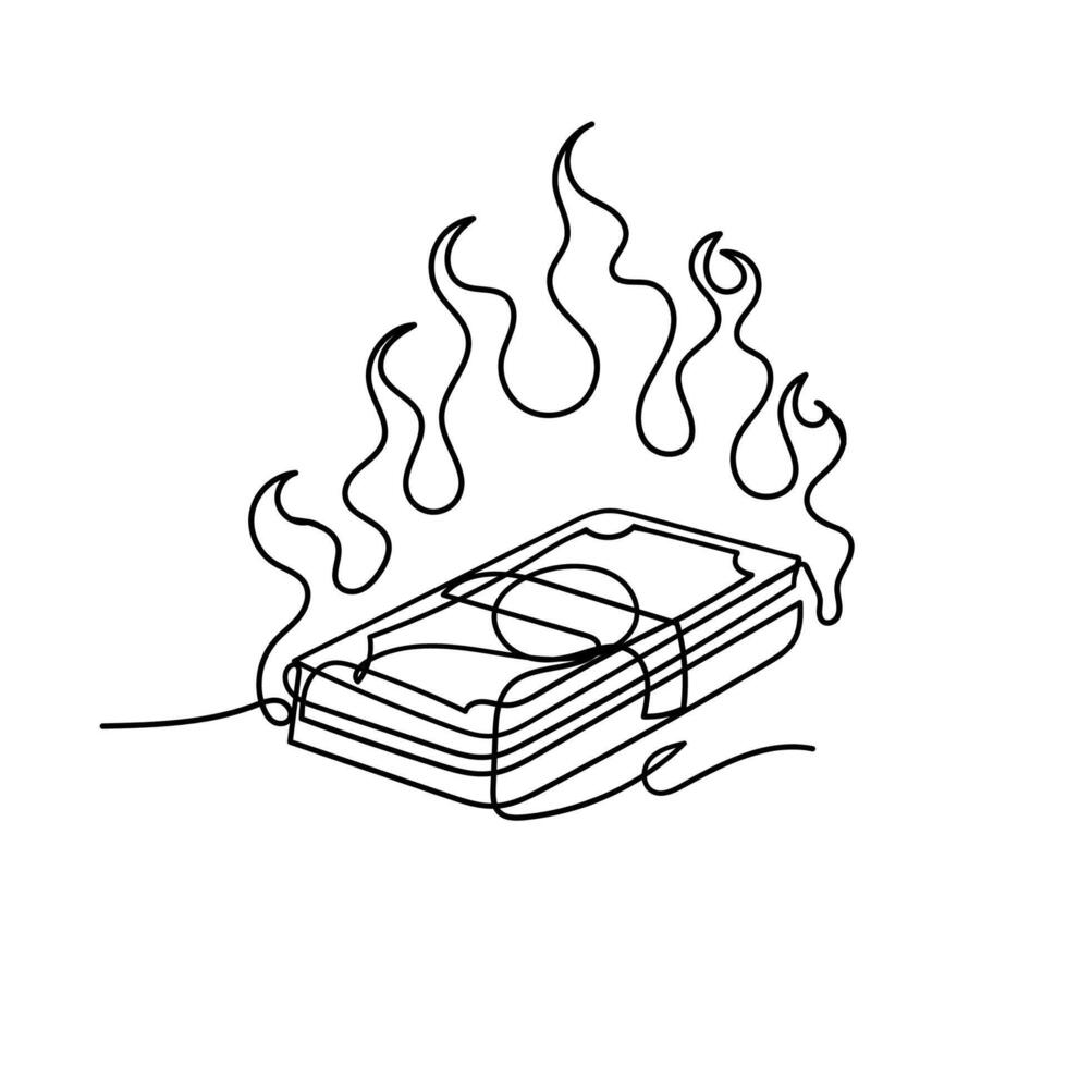 a line drawing of a burning pile of money vector