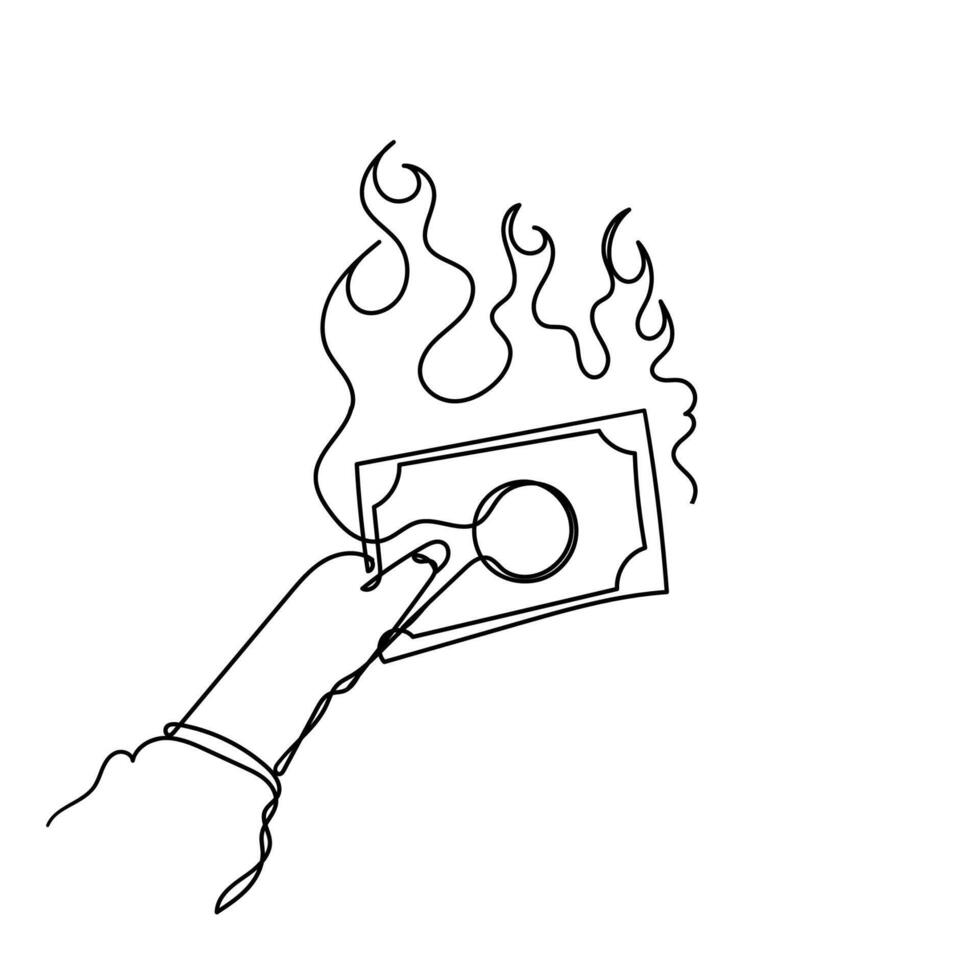 a hand holding a burning dollar bill vector