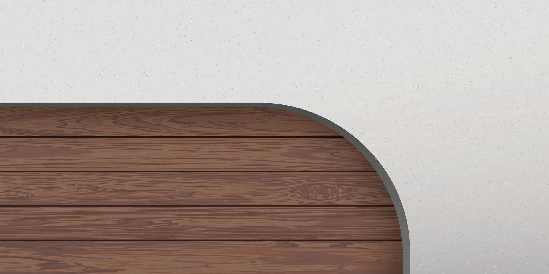 Concrete wall frame with cut timber panels mocha tone behind graphic illustration. vector