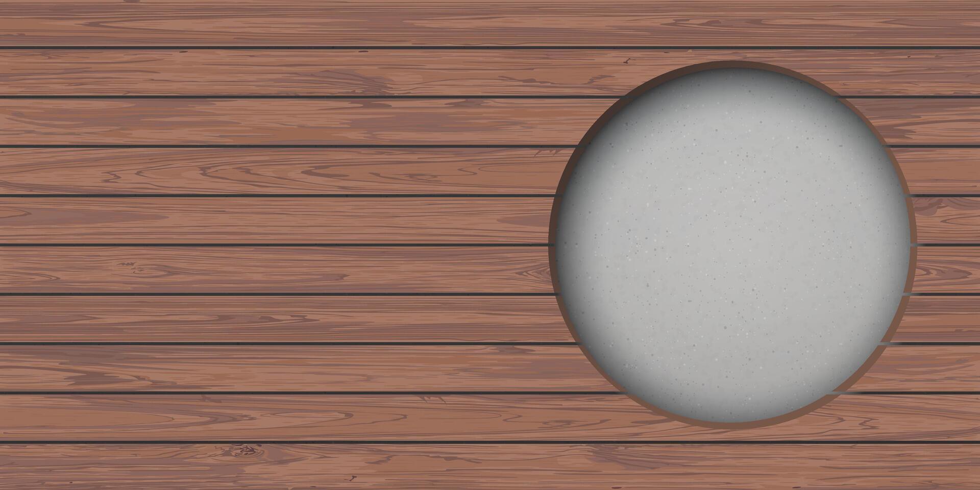 Cut timber panels mocha tone with circle hole have cement texture loft style behind graphic illustration. vector