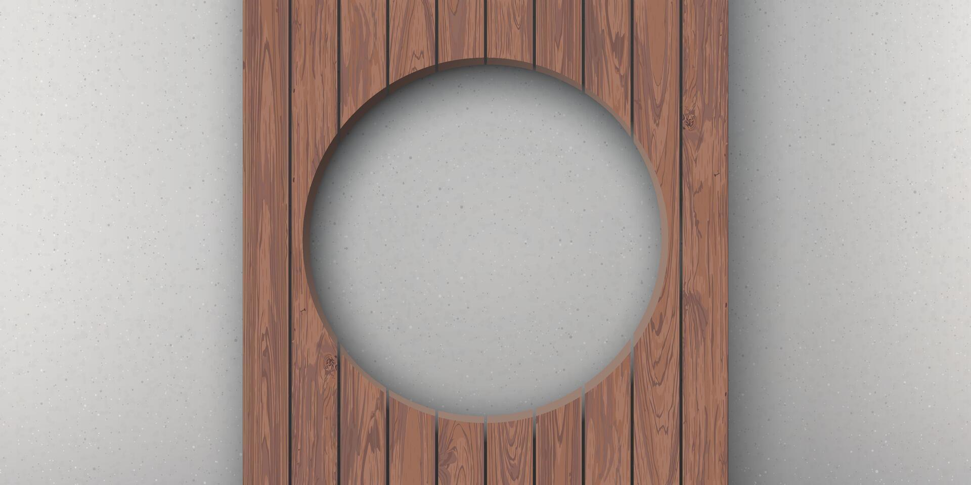 Cut timber panels mocha tone with circle hole have cement texture loft style behind graphic illustration. vector