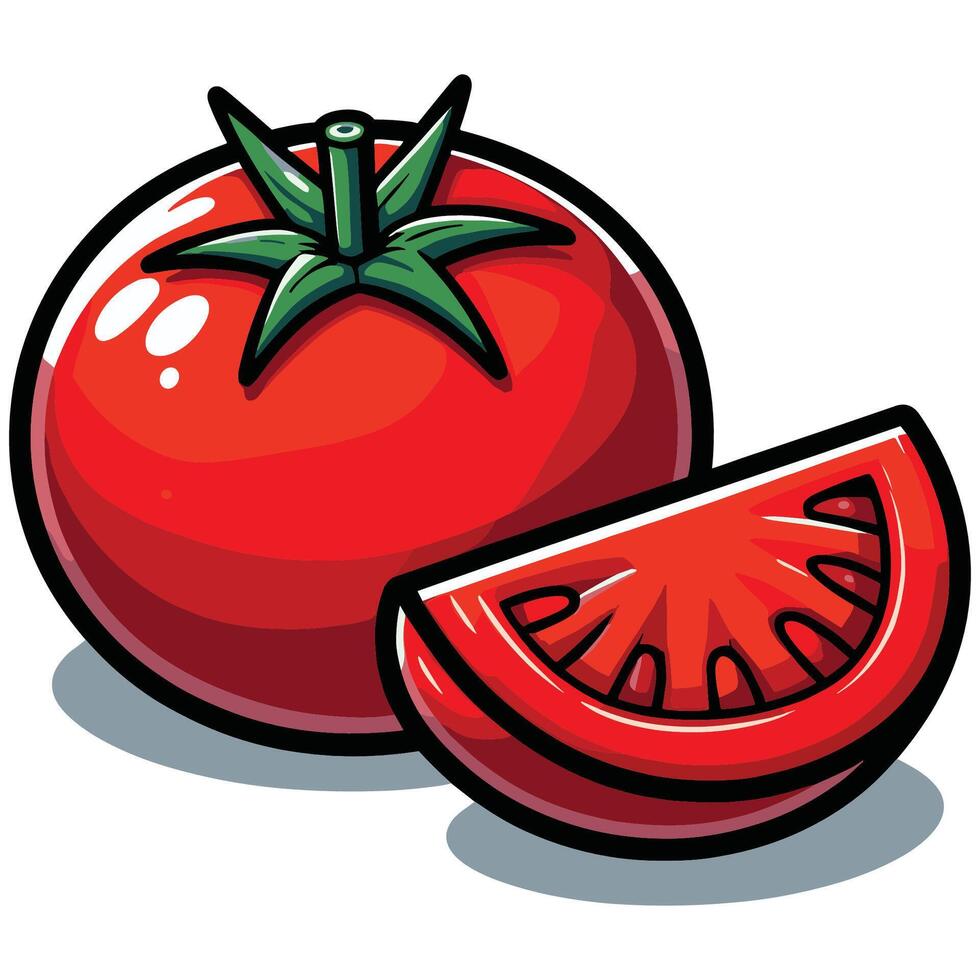 Healthy Organic Tomato with Freshly Sliced Illustration on White Background vector