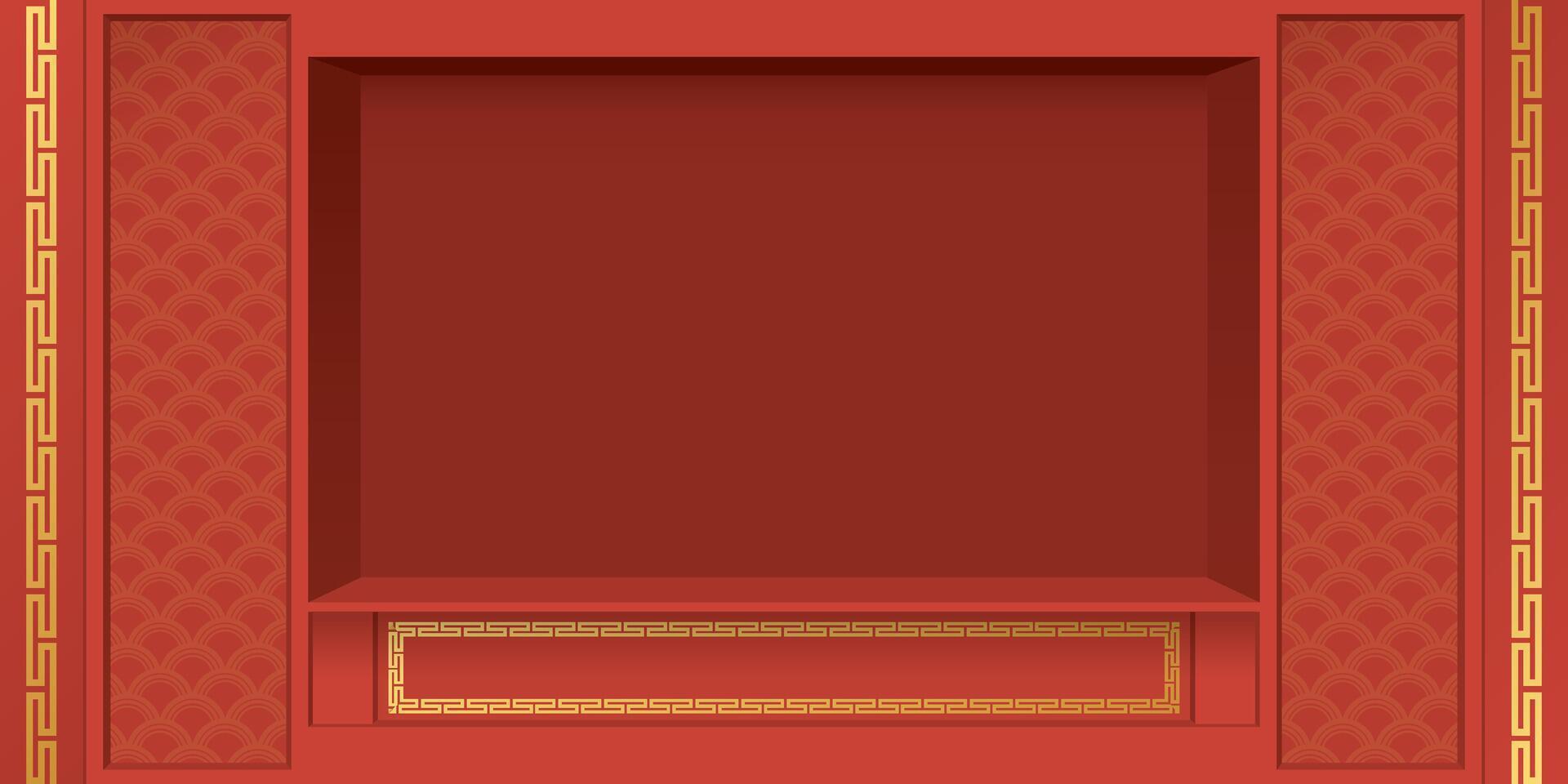 Window display Chinese style decoration graphic illustration have blank space for place products presentation. vector