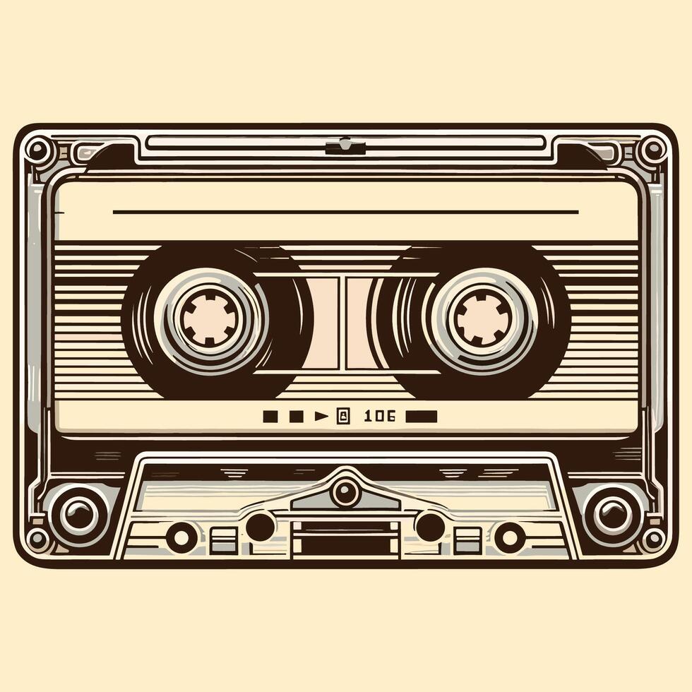 Vintage Cassette Tape Illustration Retro Music Clipart Digital Art vector