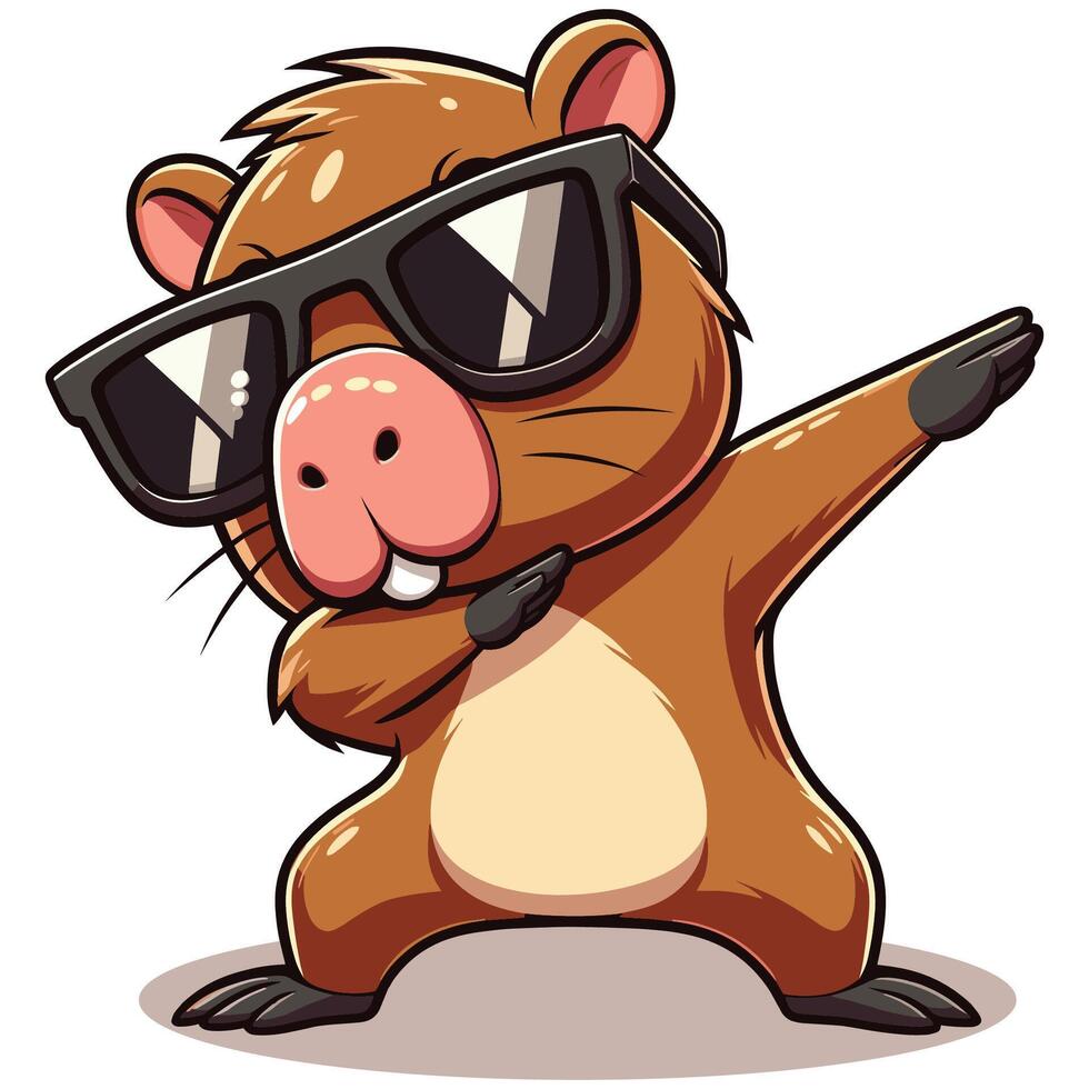 Playful Capybara Character Dabbing with Cool Sunglasses for Kids Illustrations vector