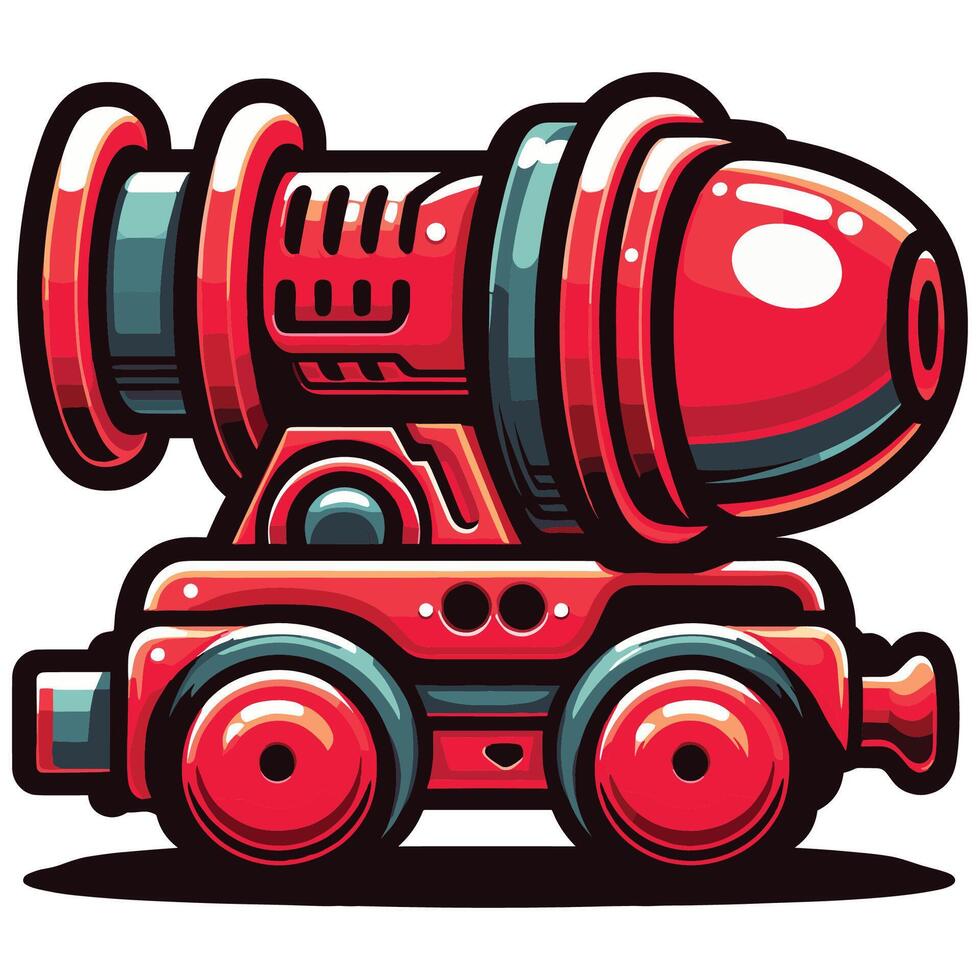 Toy Cannon Illustration Cartoon Style Red Toy Vehicle Retro Kids Toy Design vector