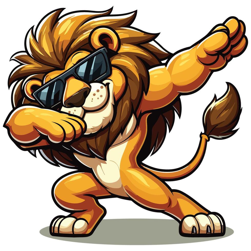 Cool Cartoon Lion Wearing Sunglasses Doing the Dab Dance Pose Illustration vector