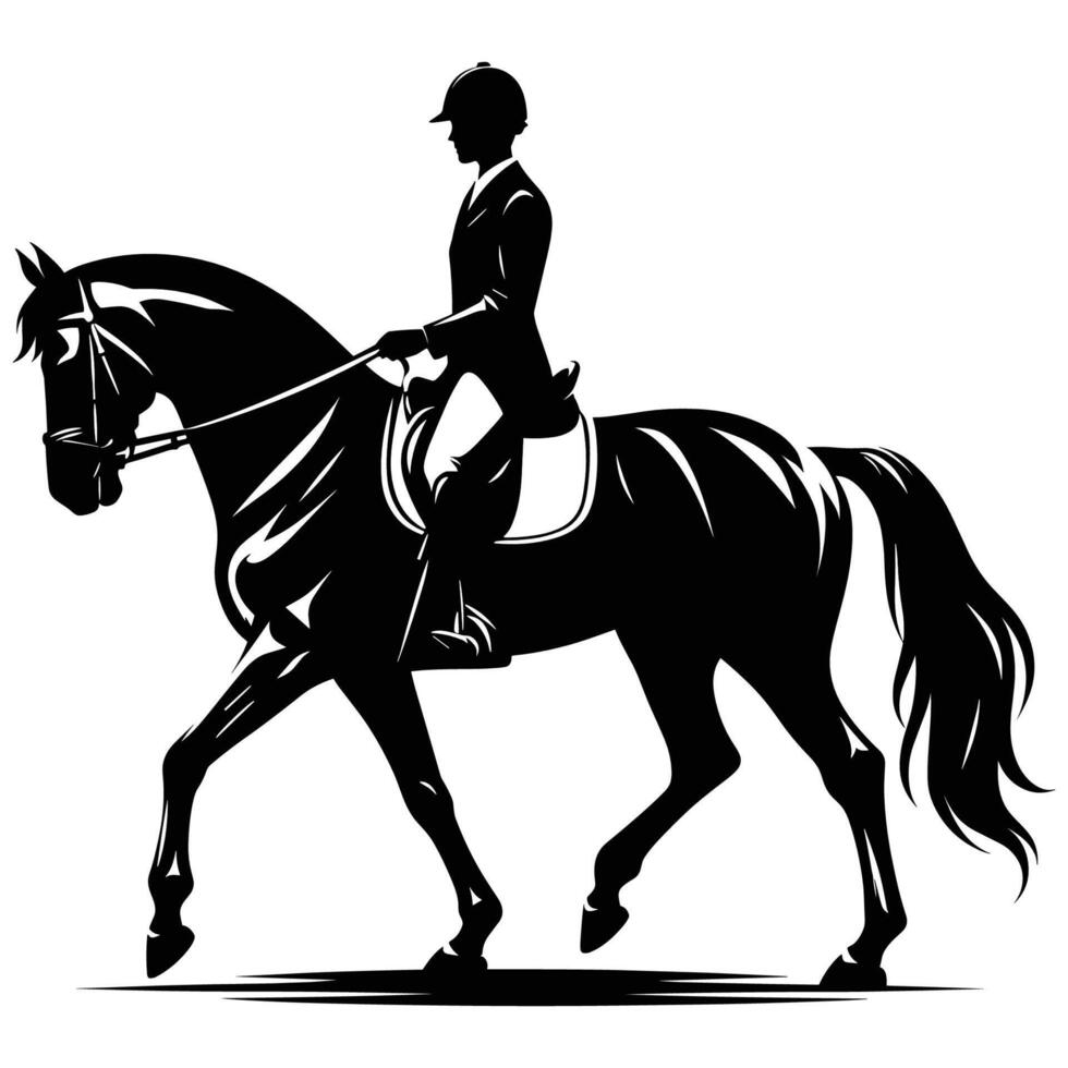 Professional Equestrian Rider on Horse Silhouette for Sports and Horseback Riding Designs vector