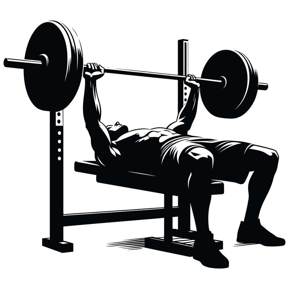 Silhouette of a Muscular Person Performing a Bench Press with Barbell for Fitness and Gym Concepts vector