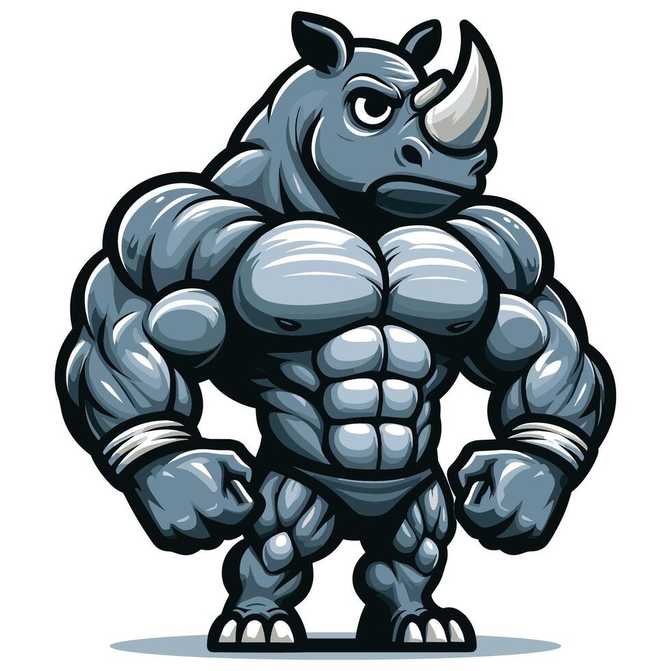 Powerful Rhino Character with Muscular Physique Fitness Illustration vector