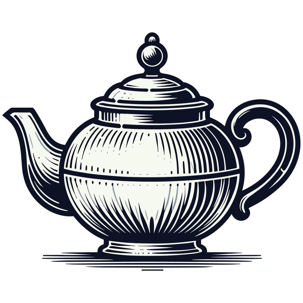 Elegant Vintage Teapot Illustration in Monochrome Style vector