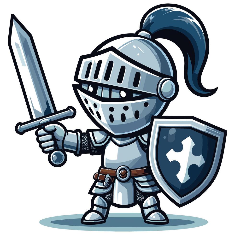 Adorable Chibi Style Medieval Knight with Sword and Shield Illustration vector
