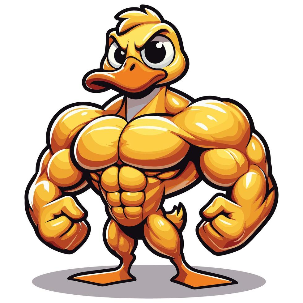 Powerful Muscular Duck with Bodybuilder Pose Illustration for Gym Fitness and Sports Branding vector