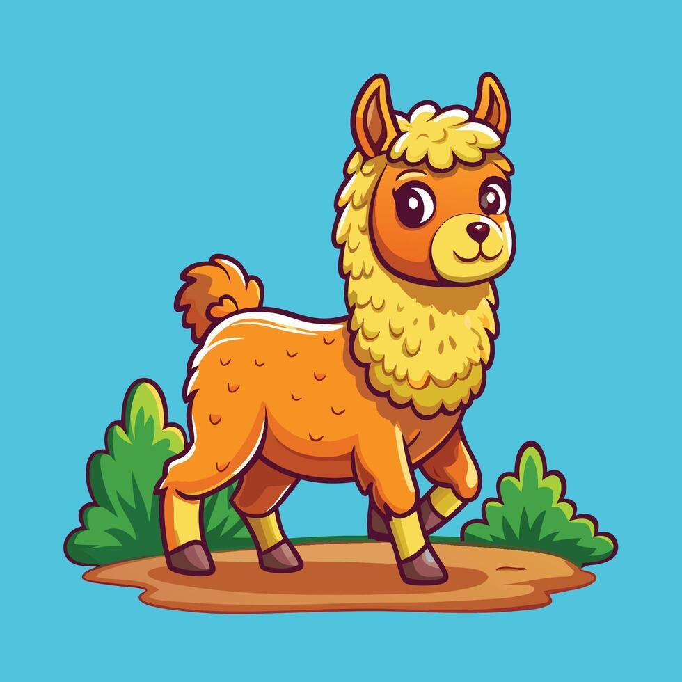 Cartoon-style Adorable Llama Walking with Graceful Stride vector