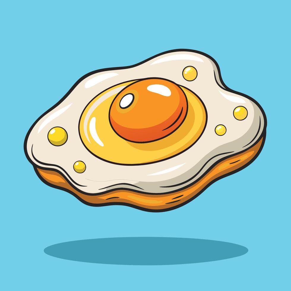 Humorous Cartoon Illustration of a Fried Egg Floating in Midair vector