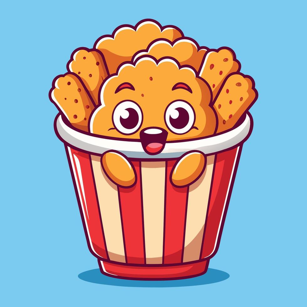 Cartoon Illustration of Fried Chicken Leg in Funny Pose vector