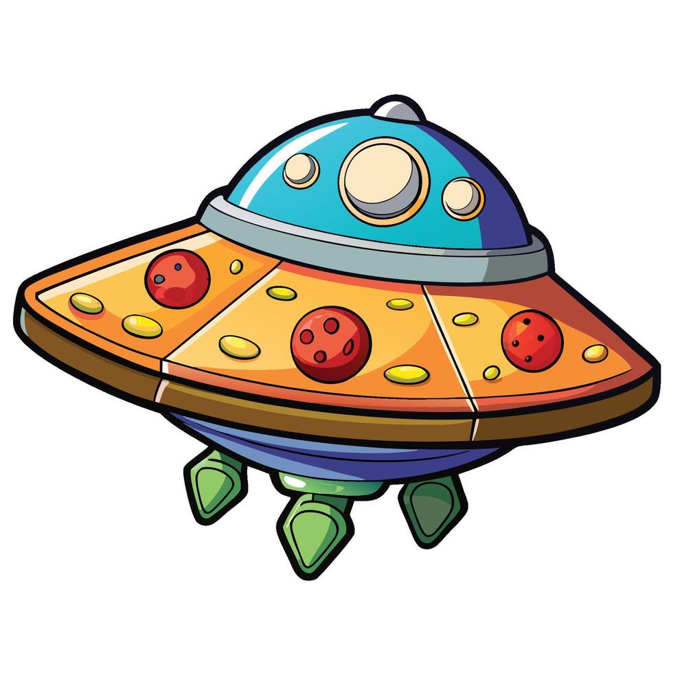 Funny Cartoon Pizza Soaring Through the Sky in a UFO vector