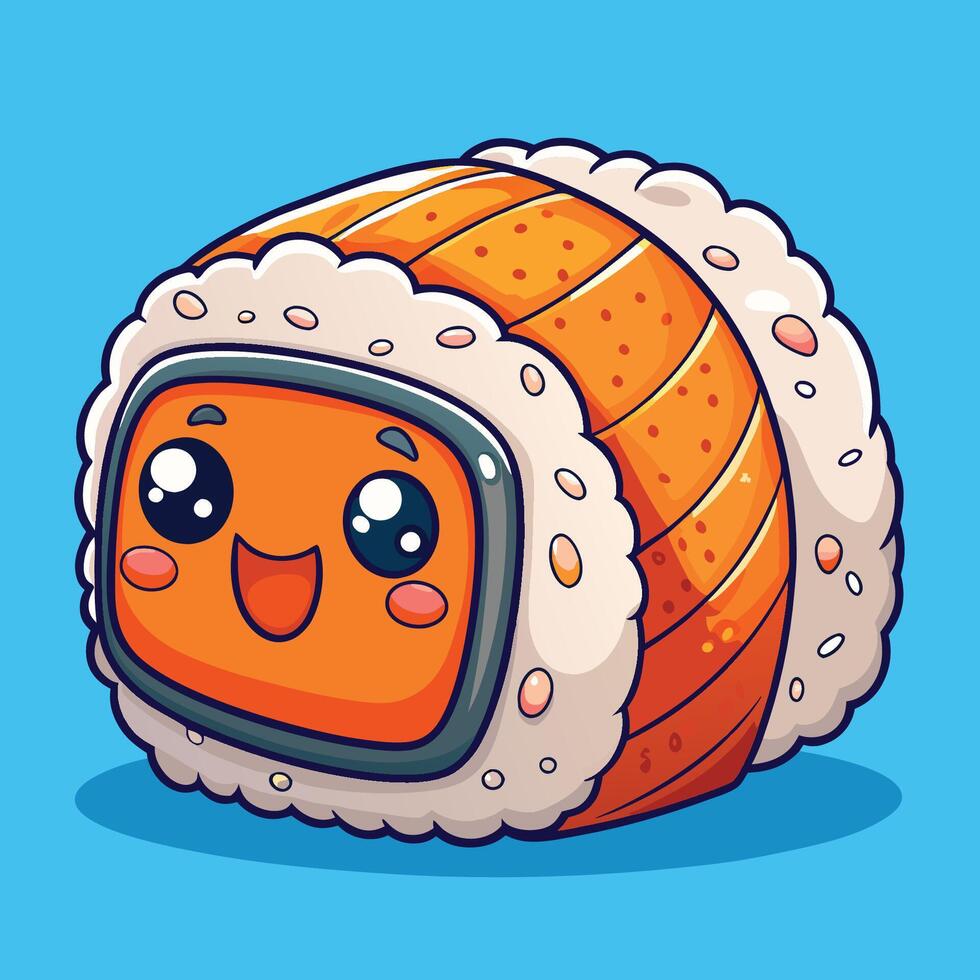 Adorable Maki Roll Drizzled in Sauce, Cartoon-Style Illustration vector