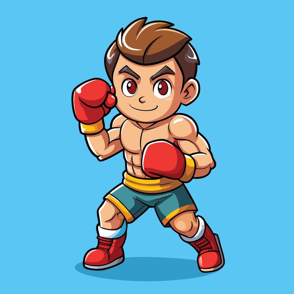 Cartoon Icon Illustration of a Cute Young Man Boxing with Mittens vector