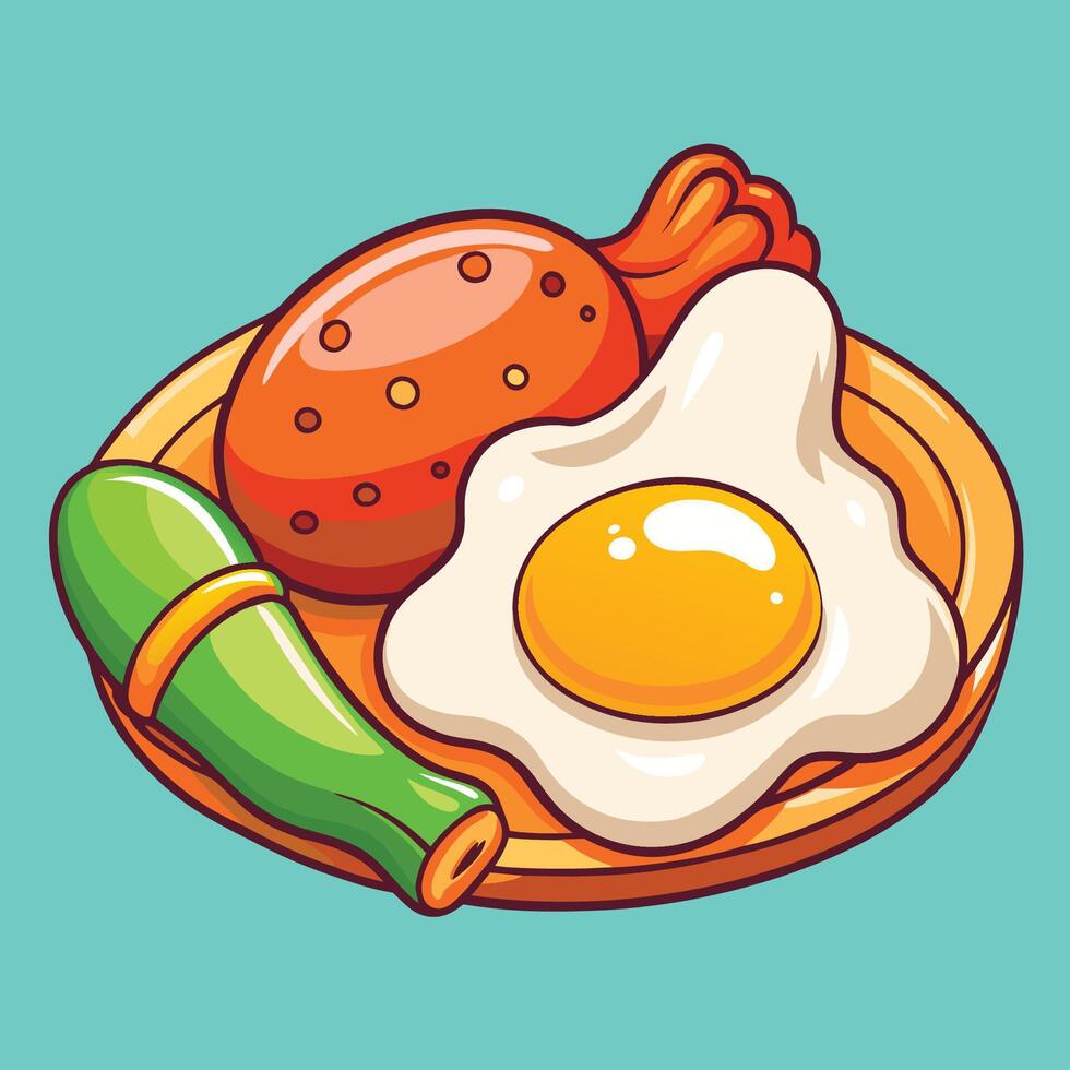 Cartoon Icon Depicting a Delicious Fried Egg and Chicken Delight vector