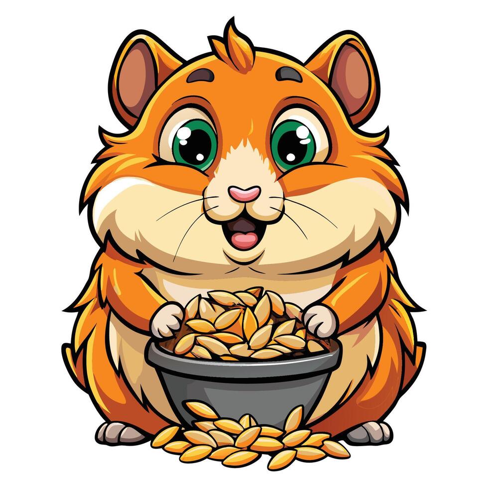 Adorable Hamster Enjoys a Mouthful of Sunflower Seeds in Cartoon Style vector