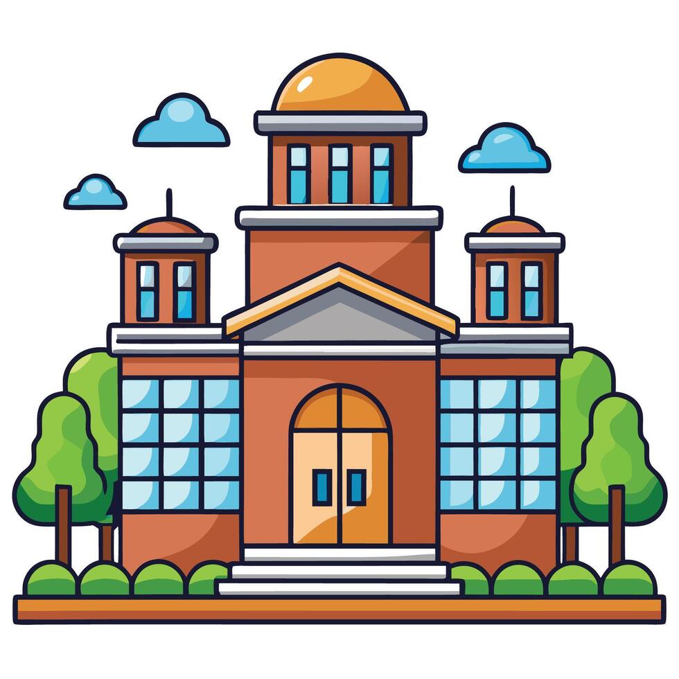 Cartoon Illustration of a Town City Building with Tall Structures vector