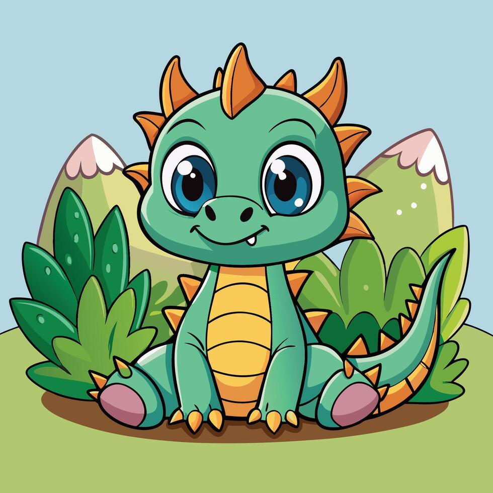 Adorable Cartoon Icon of a Dragon in a Sitting Posture vector