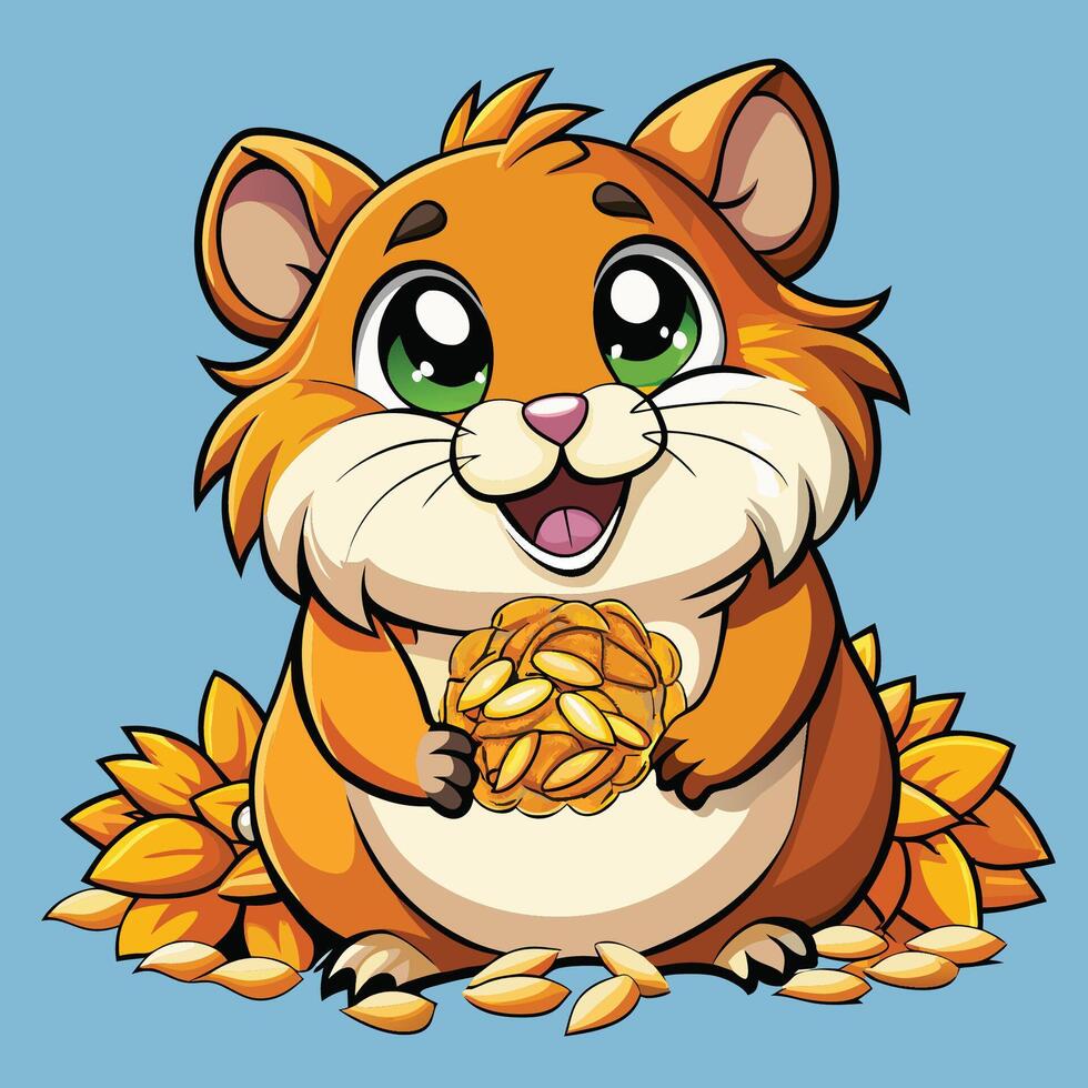 Cute Hamster Hoarding Sunflower Seeds in Its Cheeks vector