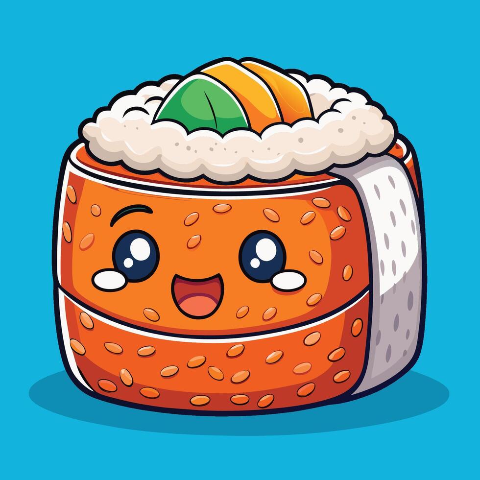 Adorable Maki Roll Drizzled in Savory Sauce in Cartoon Style vector