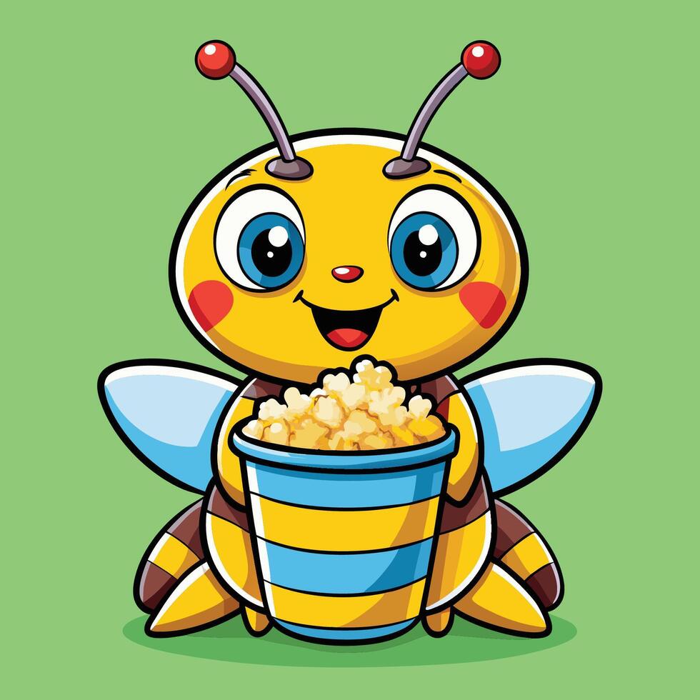 Adorable Honeybee Delightfully Indulging in Crunchy Popcorn vector
