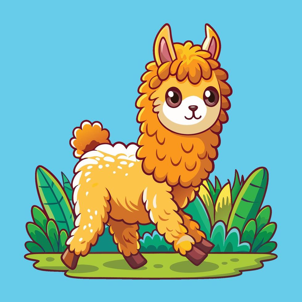 Adorable Cartoon Icon of a Walking Llama or Alpaca with a Funny Expression vector