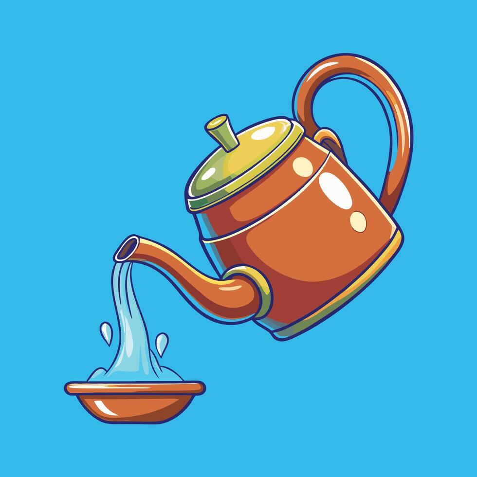 Animated Cartoon Illustration of Teapot Pouring Water vector