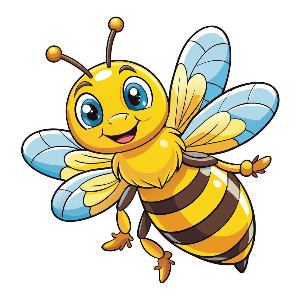 Cartoon Illustration of a Happy Flying Bee with Wings Spread vector