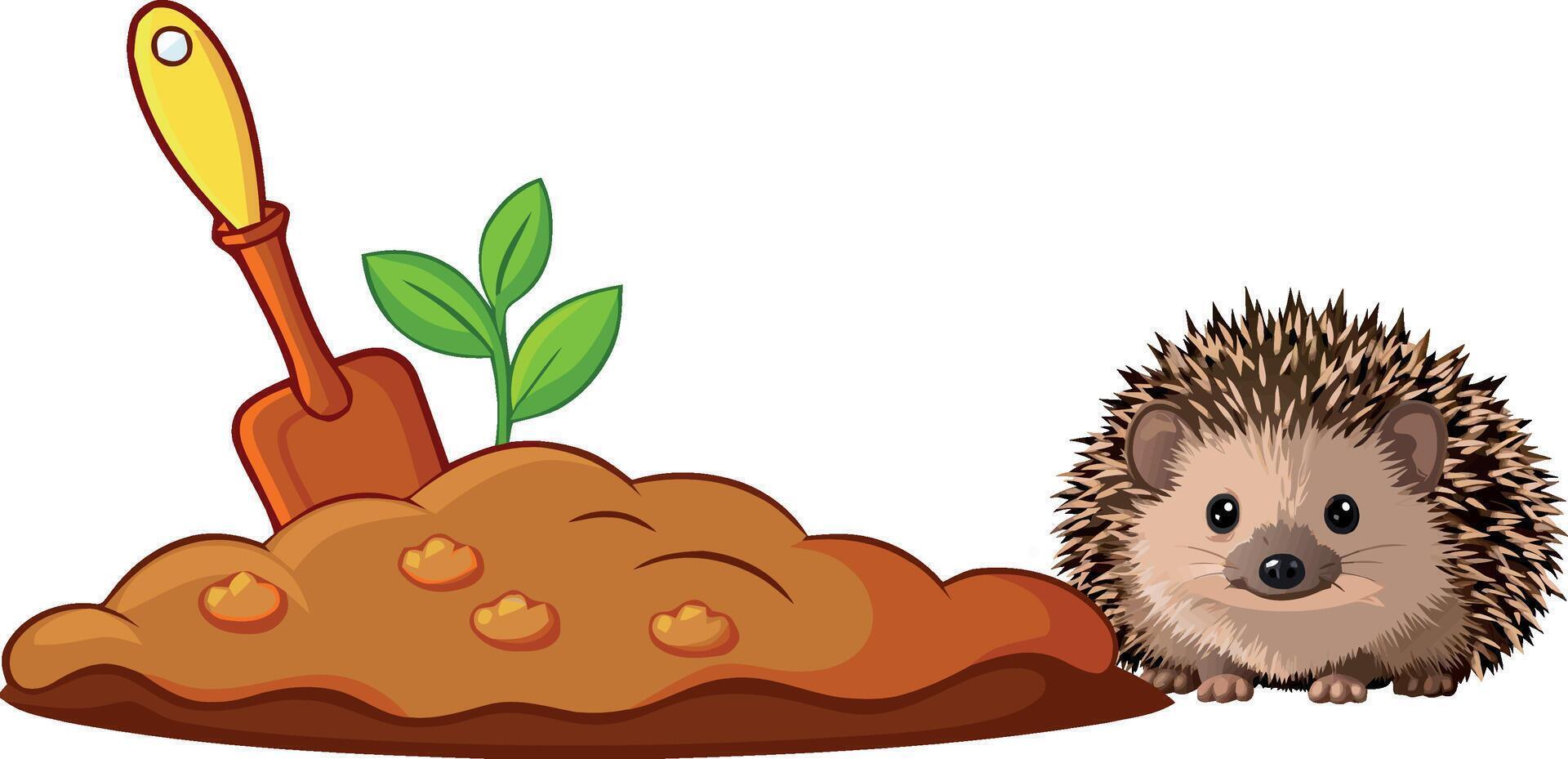 Hedgehog and shovel vector