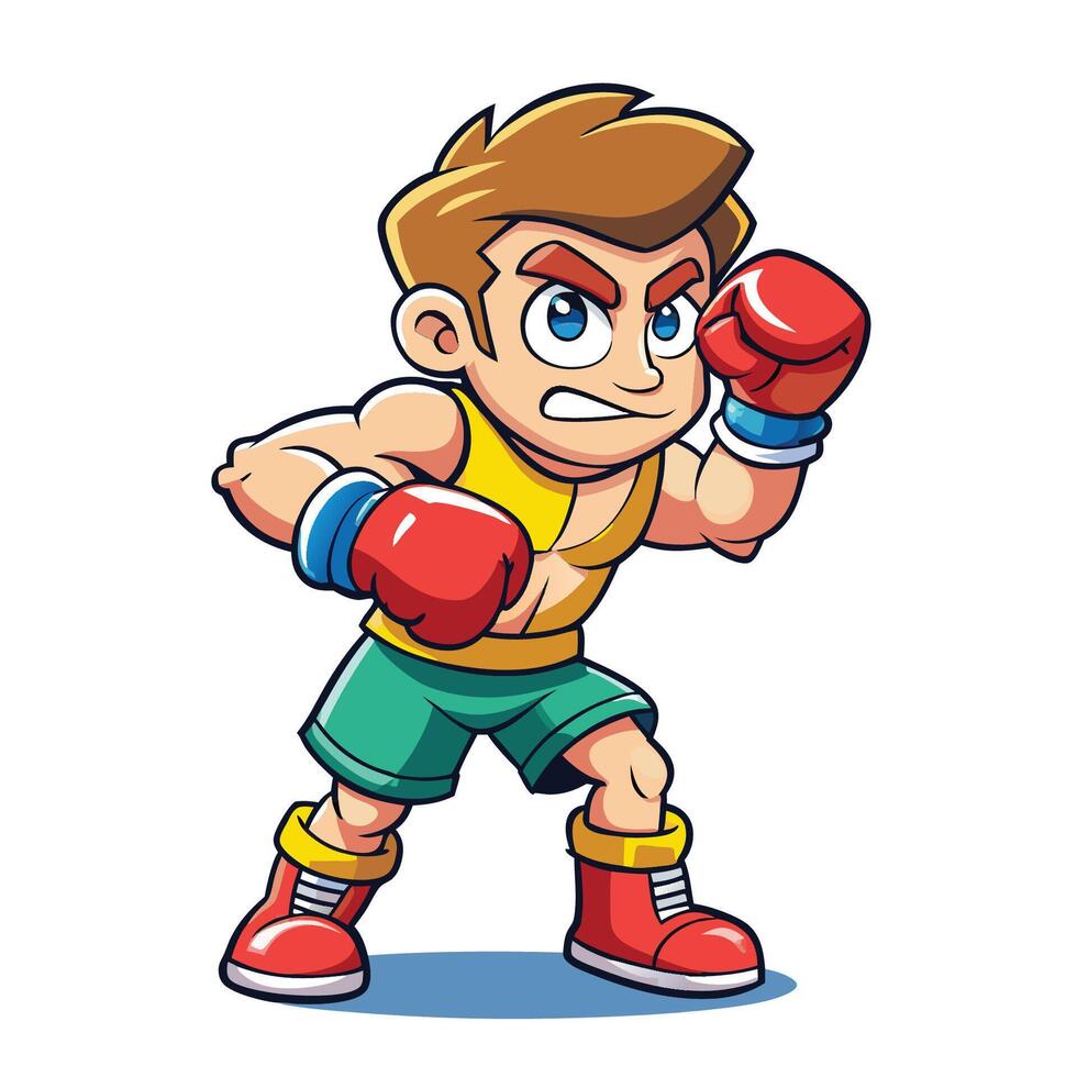 Cartoon Illustration of a Cute Man Boxing Fight Icon vector