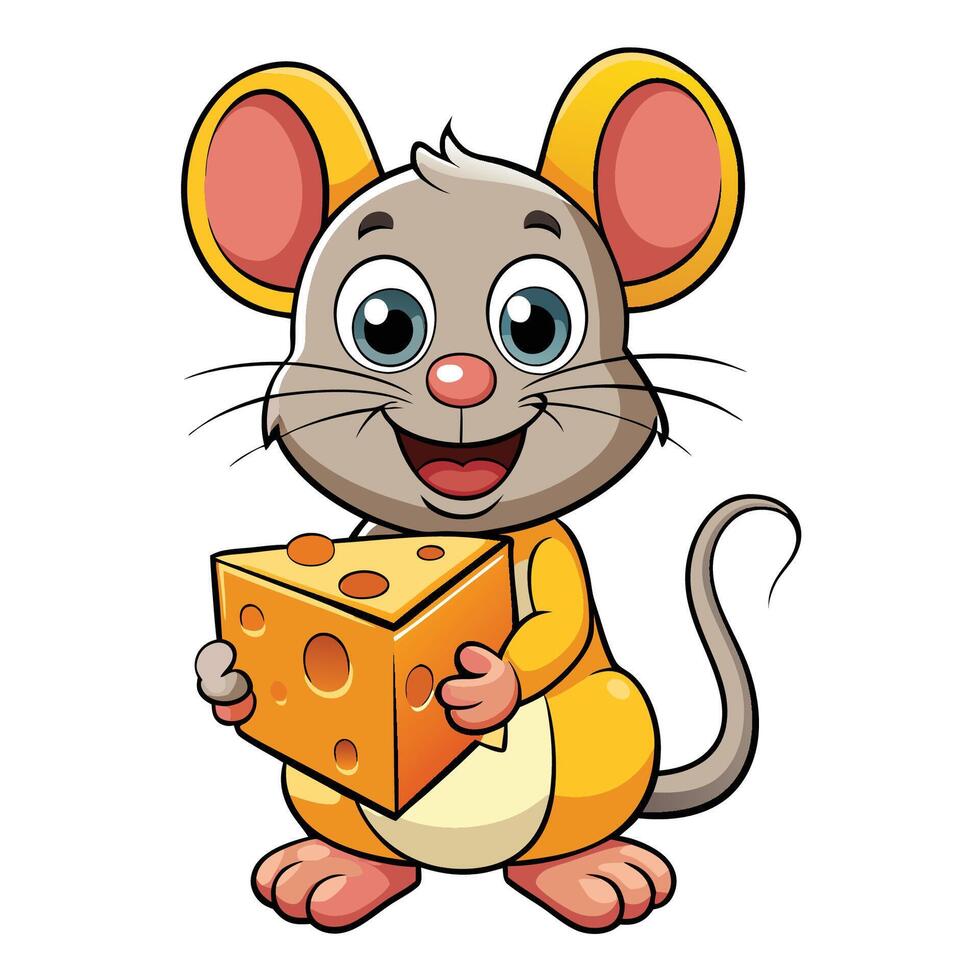 Adorable Mouse Savoring Cheese within Quaint Cardboard Cartoon vector