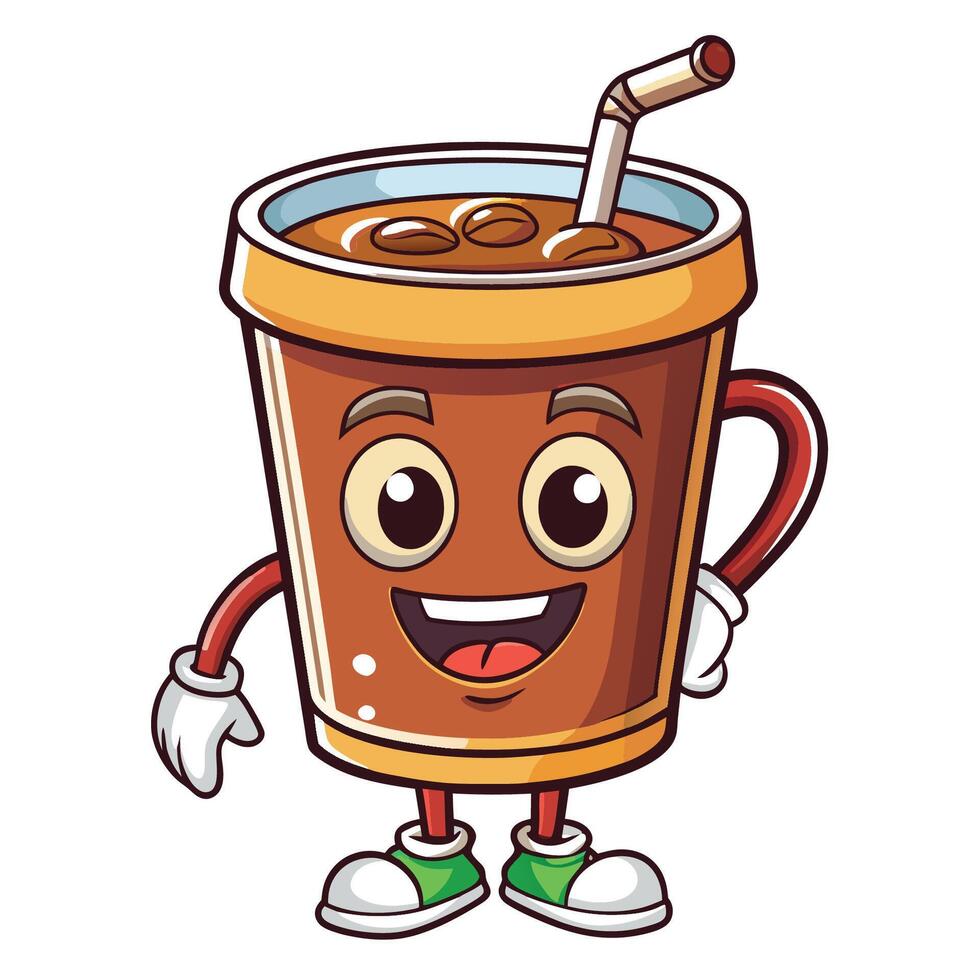 Cartoon Illustration of a Floating Coffee Cup with a Steam Trail vector