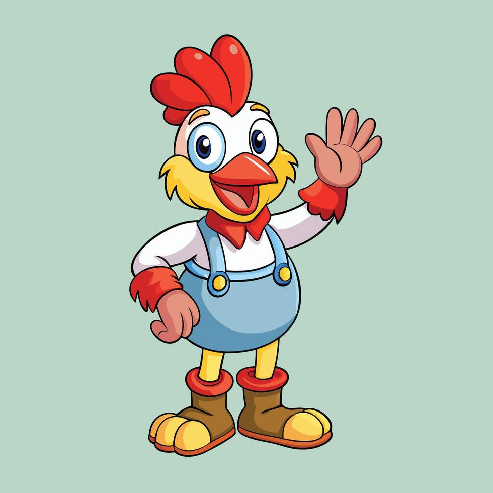 Cute Chicken Cartoon with Waving Hand Illustration vector