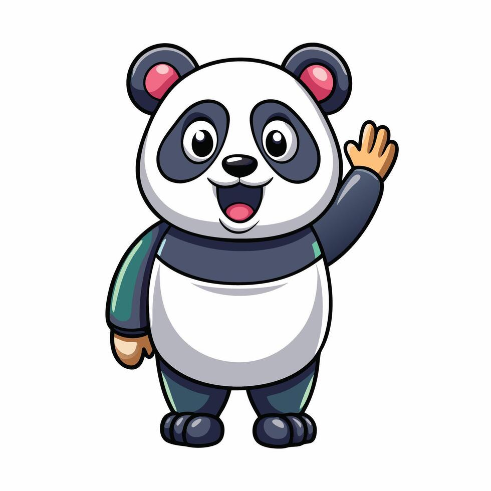 Adorable Cartoon Illustration of a Waving Panda vector