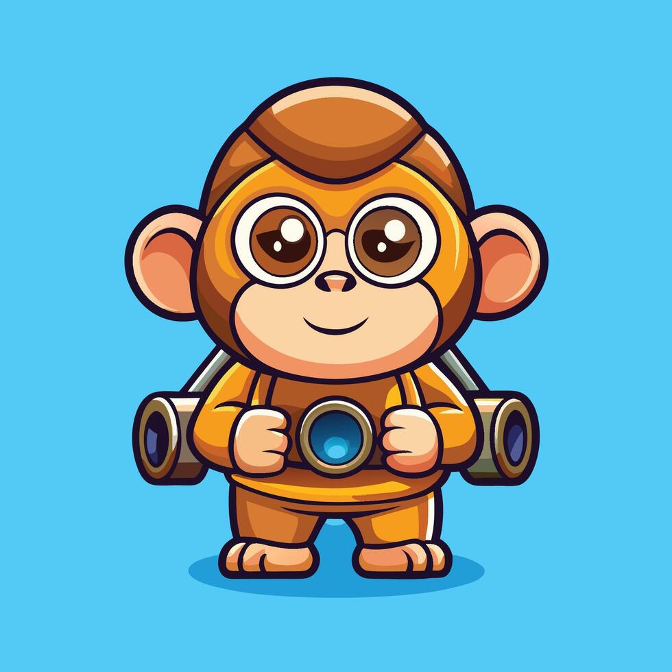 Adorable Monkey with Binoculars Cartoon Icon Illustration vector