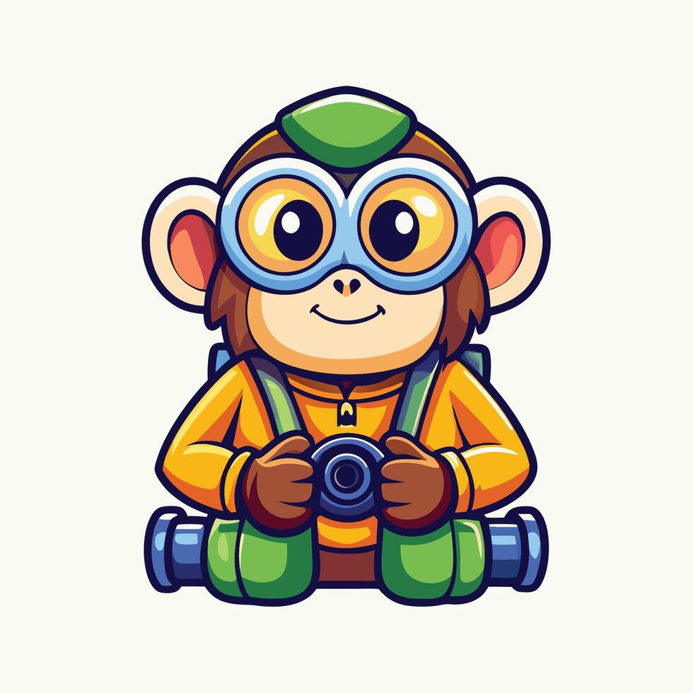 Cartoon Monkey with Binoculars Logo Icon vector