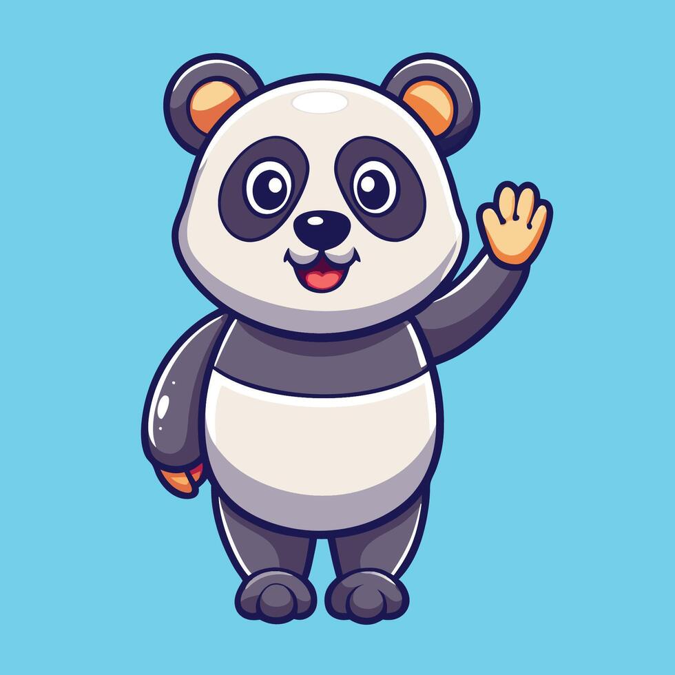 Cartoon Illustration of an Adorable Panda Waving Hi with Its Paw vector