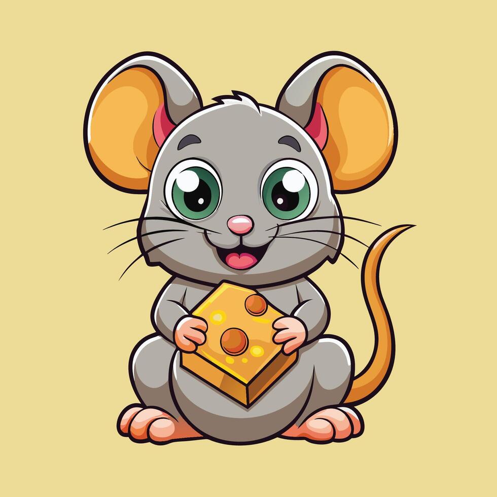 Adorable Mouse Rejoicing with Delectable Cheese in Cardboard Carton vector