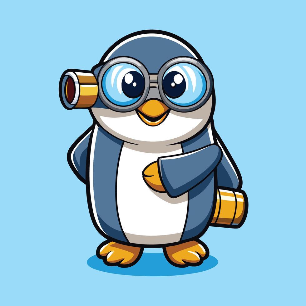 Adorable Cartoon Penguin with Binoculars Searching for Adventure vector