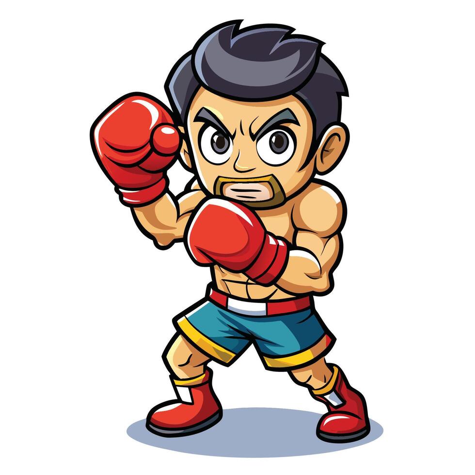Cute Cartoon Illustration of a Man Boxing vector
