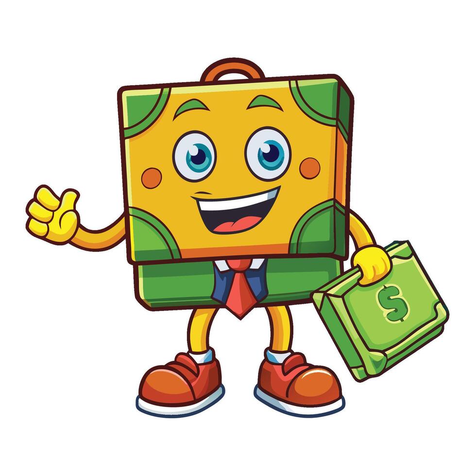 Cute Money-Carrying Suitcase Cartoon Icon for Business and Finance Concepts vector